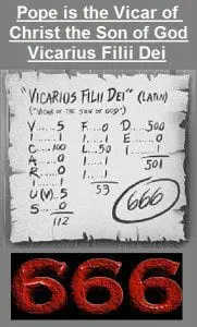 Pope's Title Vicar of Christ 666 Vicarius Filii Dei