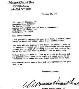 Norman Vincent Peale 33 degree Mason Document