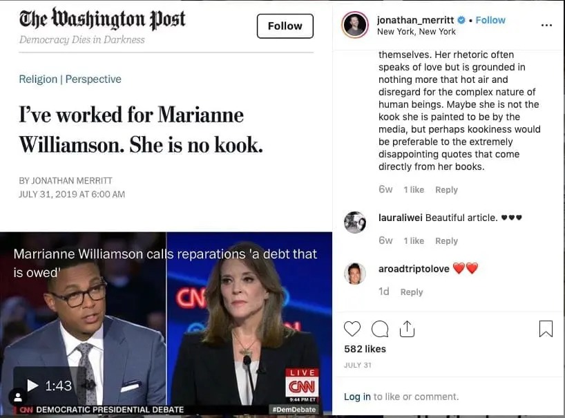 Jonathan Merritt, new age, sympathizer, mariane williamson,